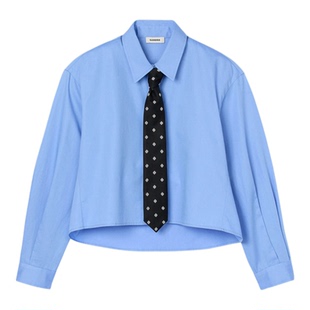 季末7折SANDRO博主同款2025秋冬新款女装棉质拆卸领压褶袖衬衫