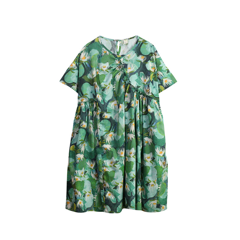 夏季女童文艺纯棉绿色碎花连衣裙