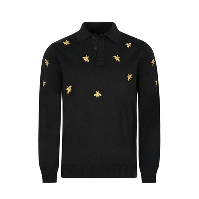 秋冬长袖奢华小蜜蜂刺绣polo衫男
