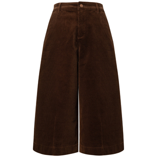 MOORING泊复古灯芯绒七分裤阔腿裤高腰秋冬直筒裤小个子裤子穿搭