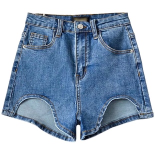 liviahome 辣妹性感弧形牛仔短裤女夏季高腰显瘦包臀热裤显腿长