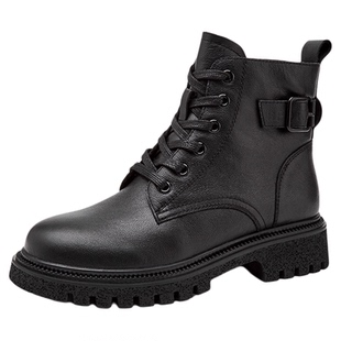 达芙妮黑色马丁靴女加绒2025新款秋冬厚底全皮真皮酷飒英伦风短靴