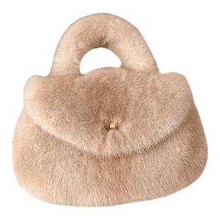 新款皮草包包女水貂毛手提手拎斜挎奢华貂毛冬款可爱纯色日常搭配