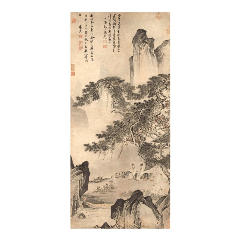 明唐寅东篱赏菊图唐伯虎山水画国画临摹范本艺术微喷画稿卷轴挂画