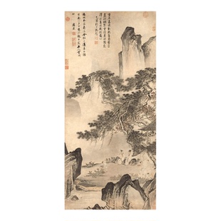 明唐寅东篱赏菊图唐伯虎山水画国画临摹范本艺术微喷画稿卷轴挂画