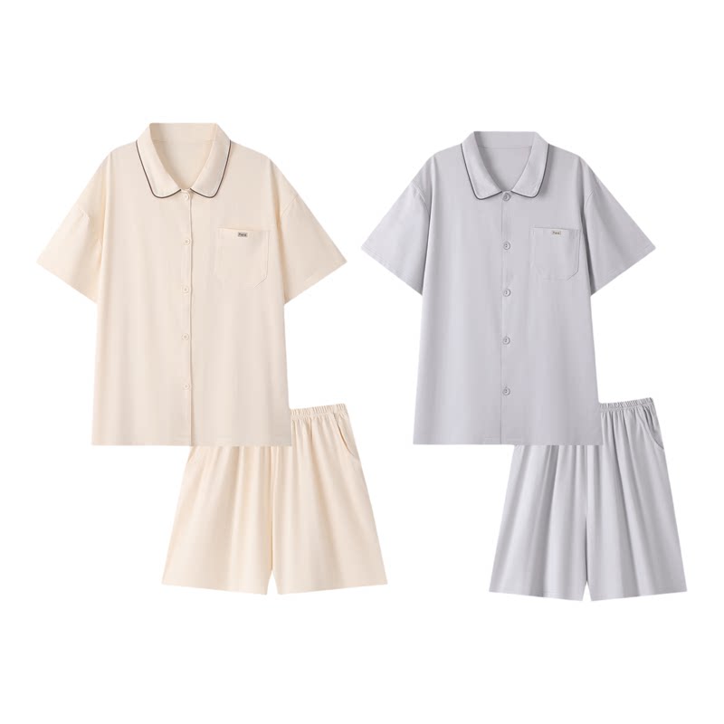 莫代尔情侣睡衣男女夏季宽松短袖短裤开衫式居家可外穿家居服套装