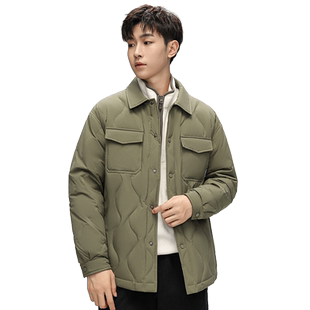 鸭鸭新款衬衫领羽绒服男款短款翻领时尚有型轻薄春季保暖外套男潮