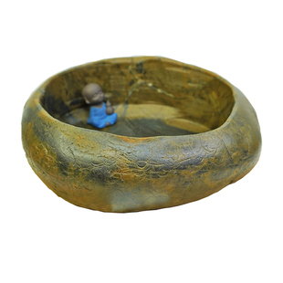 鹅卵石花盆天然石头菖蒲植物多肉复古盆景摆件非水培陶瓷花盆鱼缸