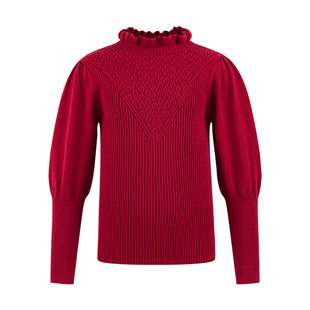 LittleNaive儿童针织衫秋冬新款法式木耳边毛衣女童羊腿袖打底衫