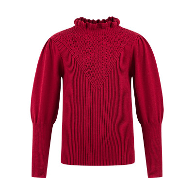 LittleNaive儿童针织衫秋冬新款法式木耳边毛衣女童羊腿袖打底衫