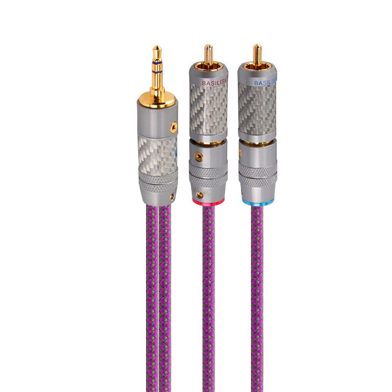毒蜥单晶铜镀银3.5mm转双莲花头一分二音频线电脑连接音响1分2RCA