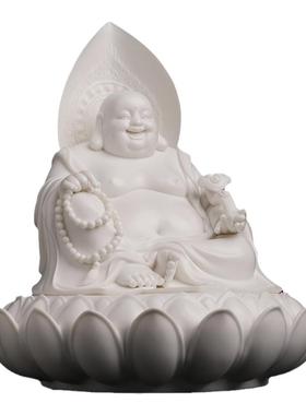 戴玉堂林弋新陶瓷摆件《莲座佛光弥勒佛》大肚笑佛玄关佛像工艺品