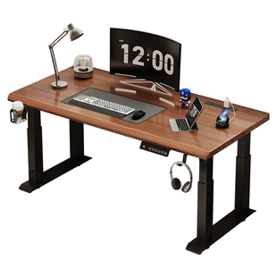 实木电动升降桌双电机四立柱电脑桌家用书桌智能自动电竞桌办公桌
