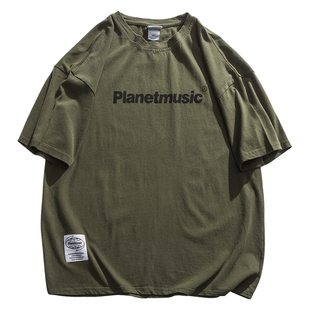 马切达夏季美式男生薄款短袖字母印花百搭半袖复古男士T恤潮牌ins