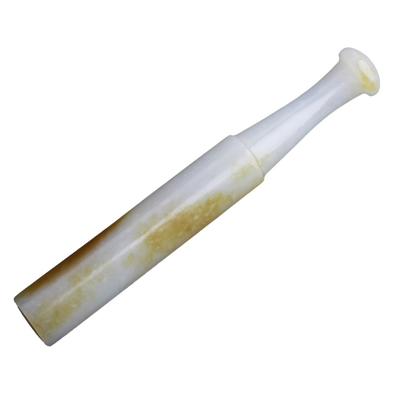 俏色和田玉烟嘴手把件糖白特色玉石烟具小摆件手玩件