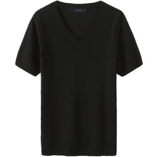 男装针织衫短袖t恤V领线衫纯色薄款毛衫体恤修身打底衫半袖毛线衣