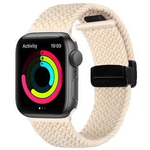 CLOUDHIS适用applewatch9编织磁吸表带苹果手表iwach8新款Ultra2金属扣S9透气SE夏天可调节腕带男女高级感