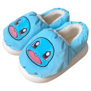 细细条 可爱卡通亲子棉拖鞋冬季正版杰尼龟防滑全包跟家居鞋男女