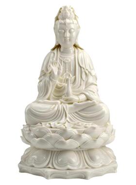 戴玉堂陶瓷摆件《汉白玉瓷观音佛像》供奉观世音菩萨家用装饰品