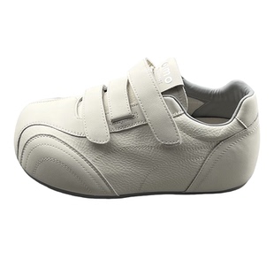 真皮魔术贴圆头内增高厚底小白鞋休闲鞋女2026年春款软面防滑单鞋