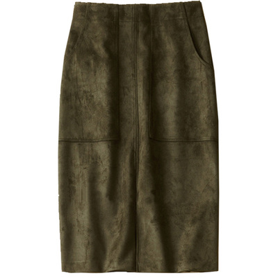 秋冬装复合麂皮绒 前开叉 高腰显瘦包臀半身裙中长裙 米虫爱吃米