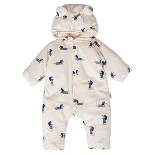 宝宝熊耳朵连体棉服夹棉加厚连体衣秋冬季连帽外出服婴儿棉衣棉袄