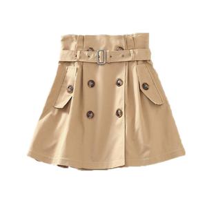 春夏卡其色英伦半身裙 高腰蓬蓬裙伞裙纯色半裙a字短裙半身学院风