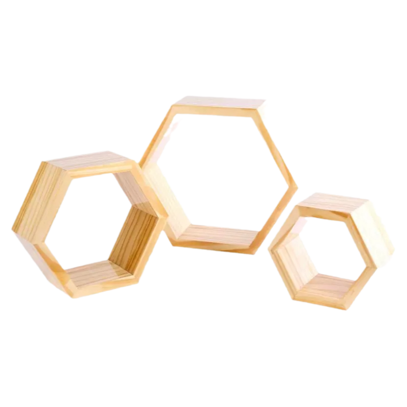 实木无漆六边形墙上置物架创意格子电视背景墙装饰点缀墙面松木架