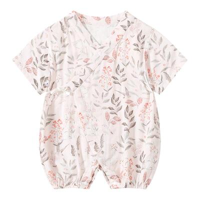 Griny婴儿衣服连体衣桑蚕丝夏季薄款短袖爬服宝宝新生儿和尚服