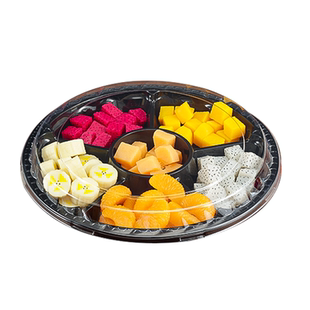 一次性果切拼盘盒圆形带盖水果捞包装盒鲜果切分格分装保鲜打包盒