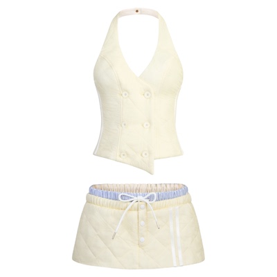 LSOUL 千金风元气亮片甜酷短款棉服修身气质马甲裙休闲套装