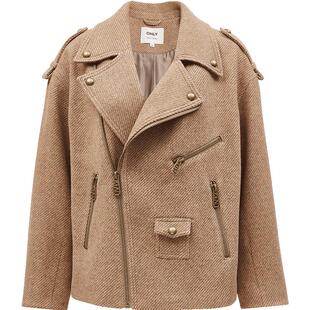 ONLY秋季酷感机车风纯色口袋翻领毛呢大衣女|12434T007