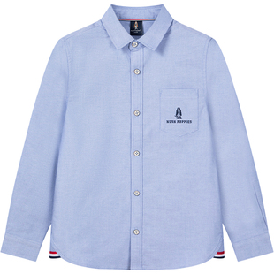 暇步士童装男童衬衫26春新款儿童学院风翻领衬衣儿童休闲简约外套