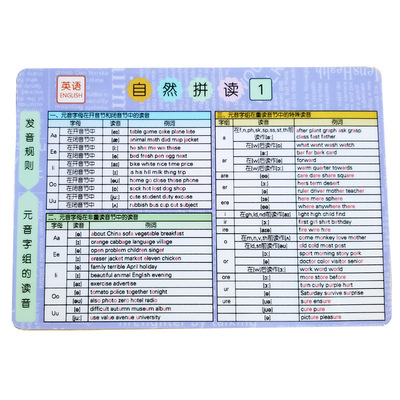 英语自然拼读发音规则防水记忆卡