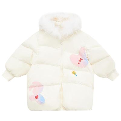moomoo童装女童原创拼色羽绒服秋冬新款甜美公主时尚毛领百搭外套