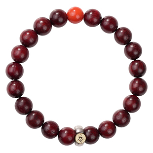 十二生肖本命年印度小叶紫檀木质手串天然南红玛瑙驱邪红绳手链