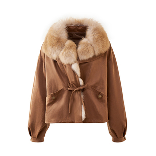 狐狸毛大毛领皮草鹅绒羽绒服女冬季短款2025新款毛毛外套时尚年轻
