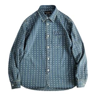 西里布美式复古做旧蓝染长袖工装衬衫男 经典 咔叽重磅水洗 非rrl