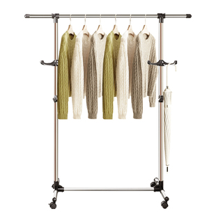 晾衣架落地卧室内单杆式挂衣架不锈钢伸缩衣架简易小型阳台晒衣架