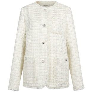 宝姿PORTSPURE女装秋冬静奢经典气质百搭香风花呢磨毛边时尚外套