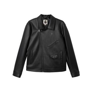tq区绫致杰克琼斯男秋冬夹克大翻领拉链口袋略宽松皮衣长袖外套