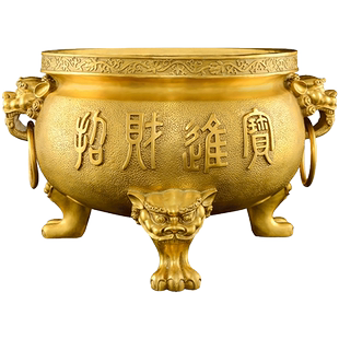 黄铜香炉上香家用室内供奉寺庙祠堂鼎炉大尺寸大号三足铜香炉