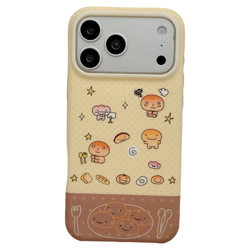 MoreRex 奶黄波点拼接卡通面包人适用苹果18手机壳日系iphone17promax新款18pro全包15防摔保护套14女16古早
