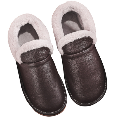 厚底真皮保暖情侣防滑加绒居家鞋