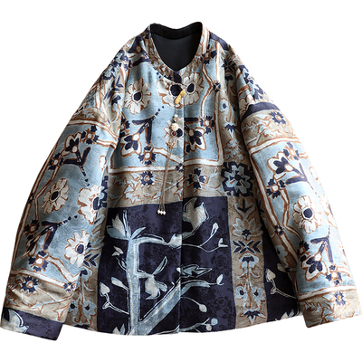 云澍交织香云纱印花立领棉衣蚕丝