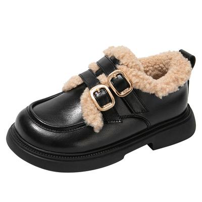 红蜻蜓女童黑色公主皮鞋冬季棉鞋