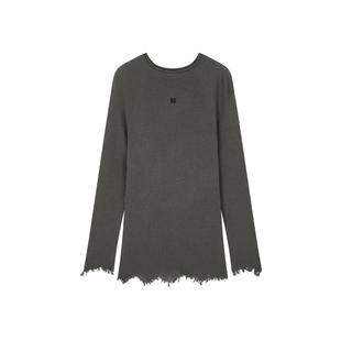 UOOYAA/乌丫2025冬季新款羊毛不规则下摆套头毛衫