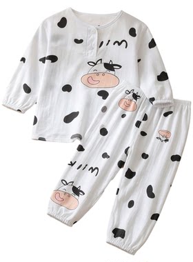 夏季棉绸薄款儿童睡衣家居服套装