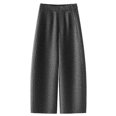 啄木鸟毛呢九分弯刀裤女春秋新款松紧高腰宽松直筒香蕉裤冬季加绒