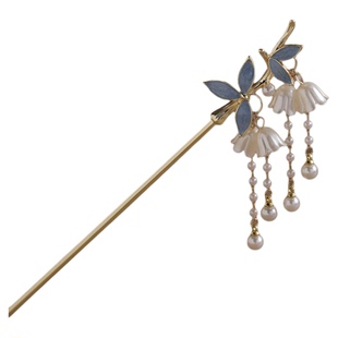 铃兰珠簪-古风流苏发簪金枝铃兰珍珠发饰新中式复古优雅步摇盘发